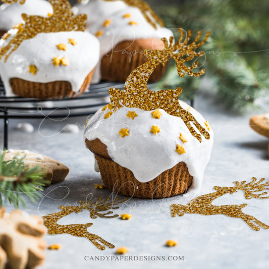 Pre-cut Gold Reindeer Edible Topper
