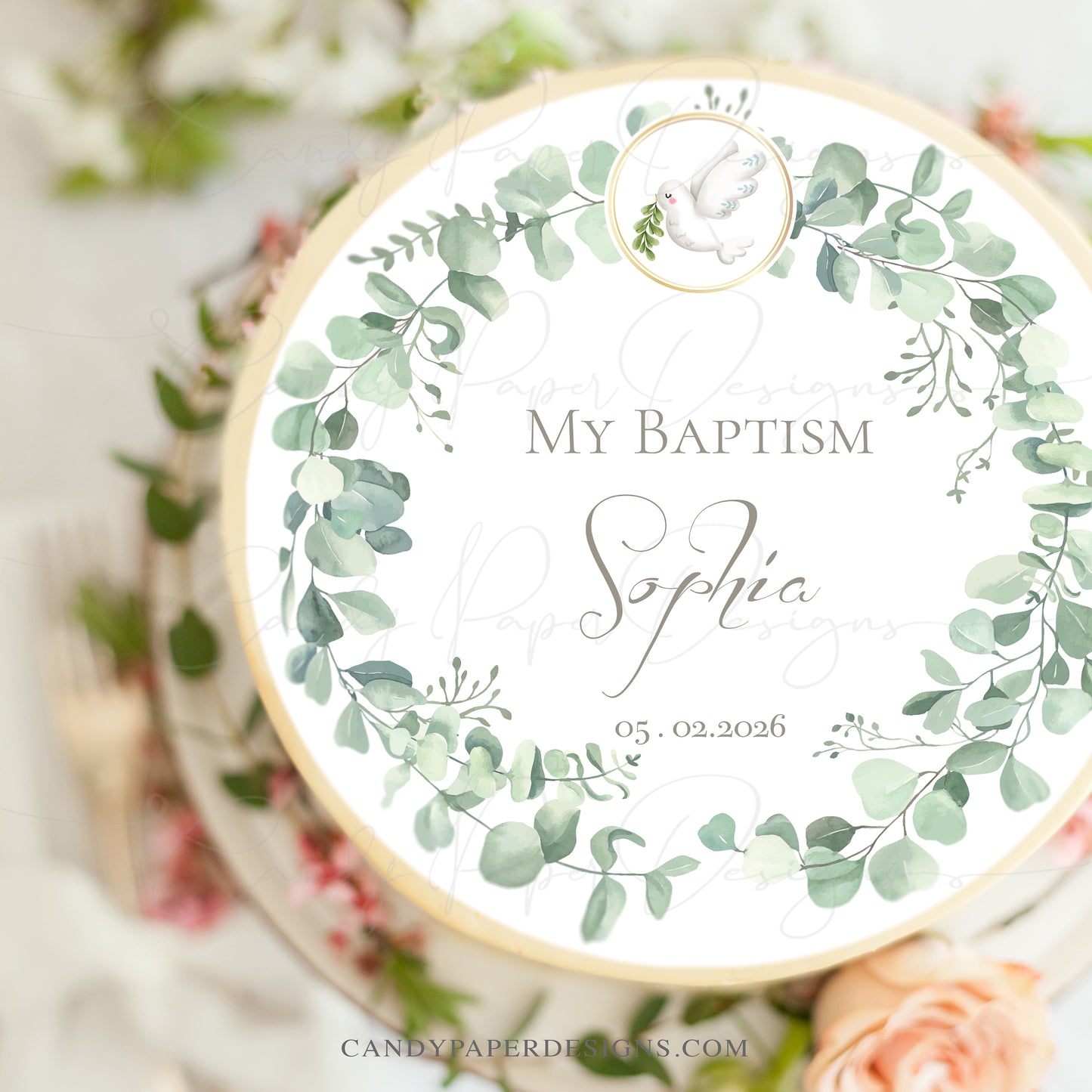 My Baptism Edible Cake Topper – Personalized Floral Christening Cake
