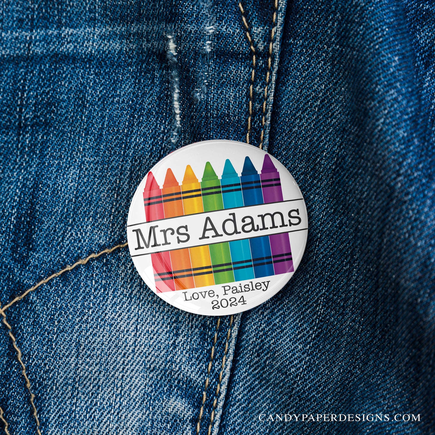 Crayons Teacher Personalized Pinback
