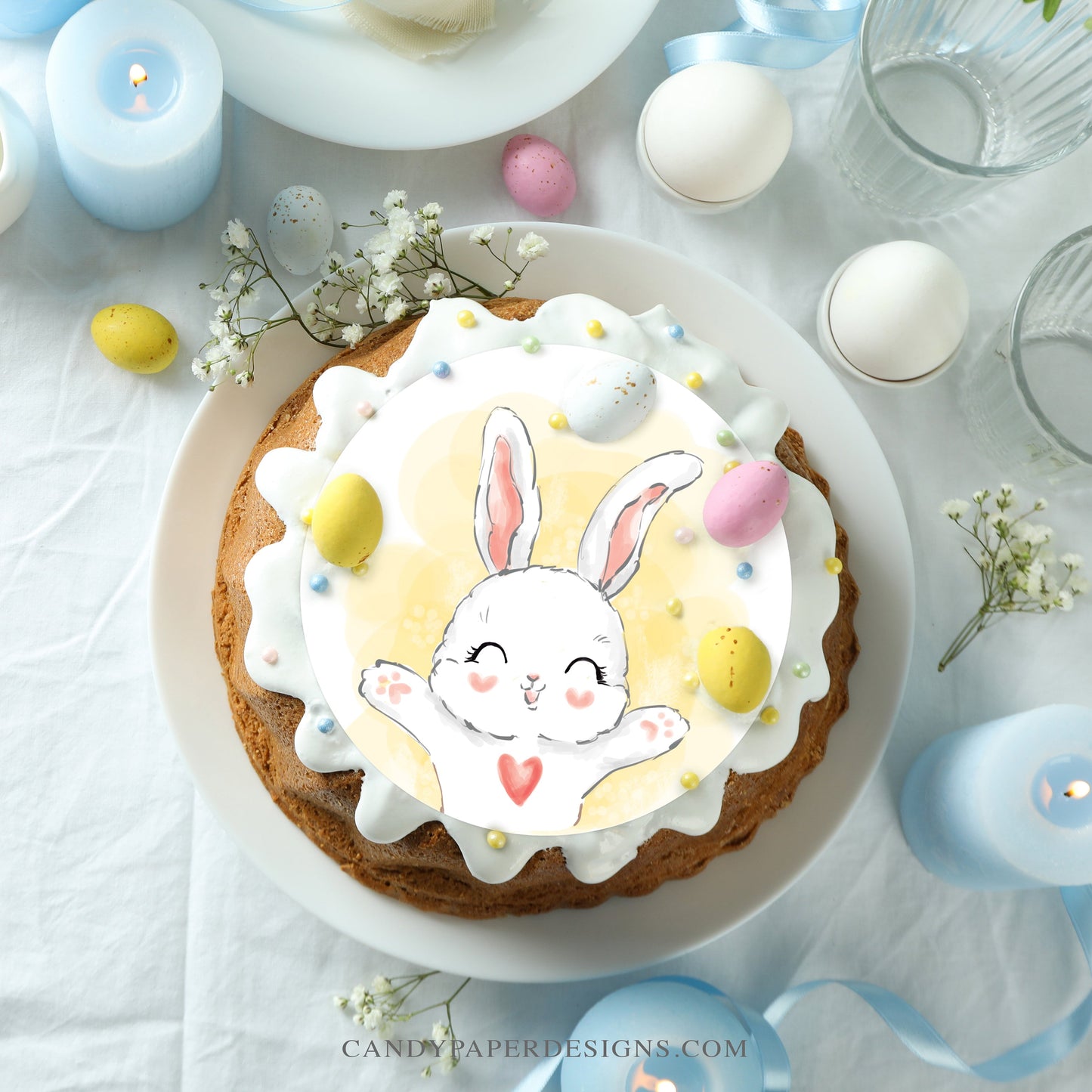 Easter Blue Bunny Edible Cake Topper
