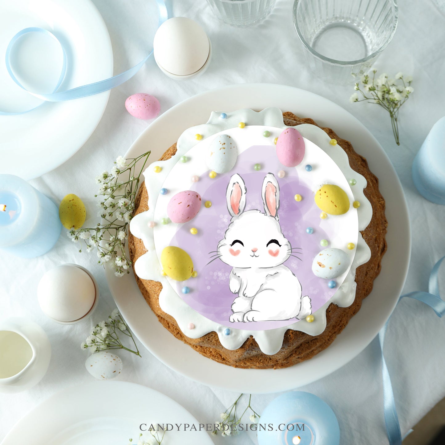 Easter Pink Bunny Edible Cake Topper