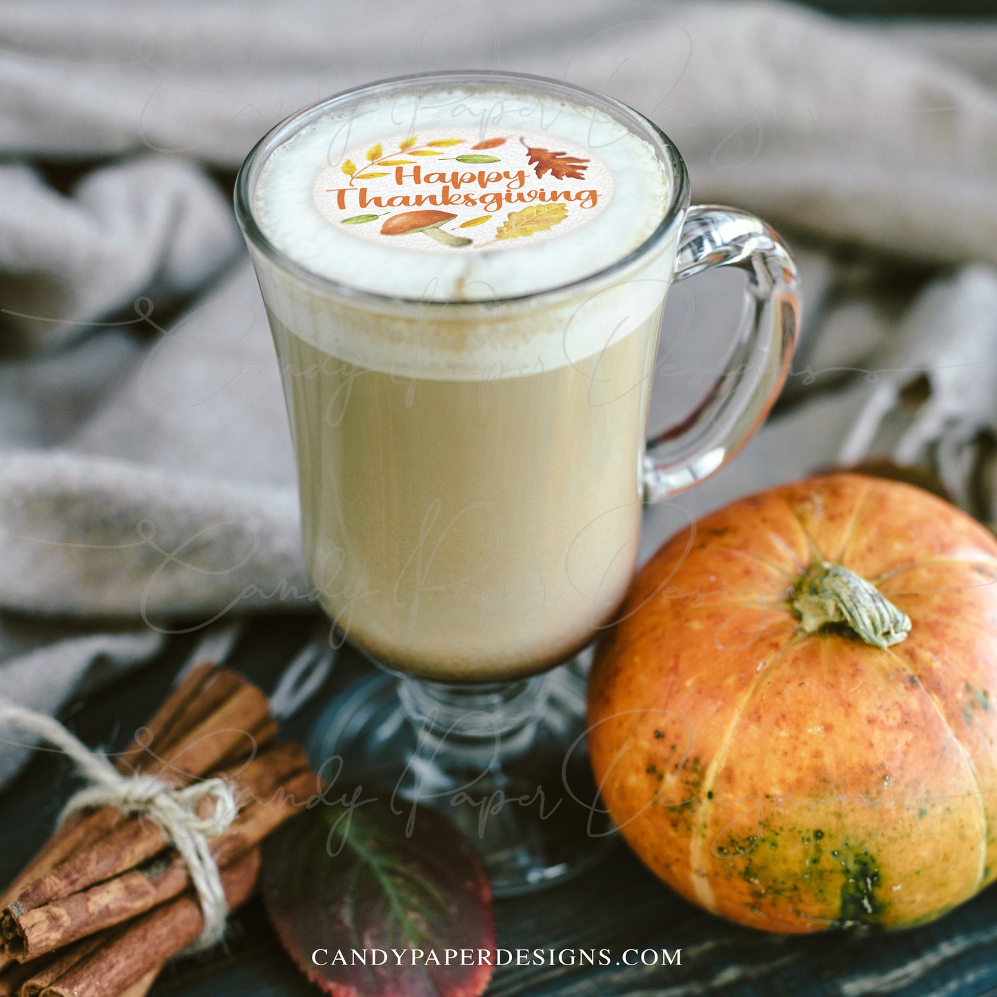 Happy Thanksgiving Drink Toppers, 12 Edible Wafer Toppers