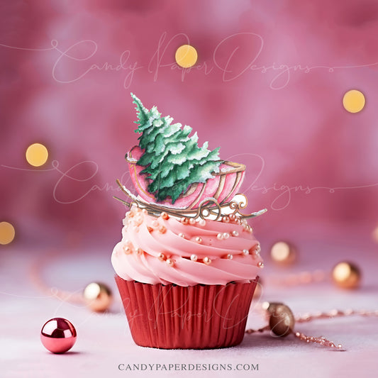 Edible Christmas Sleigh Topper in Wafer Paper