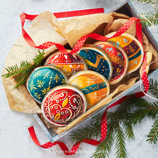 Christmas Ornaments Edible Toppers for Cookies, Cupcakes, Oreos, Macarons.