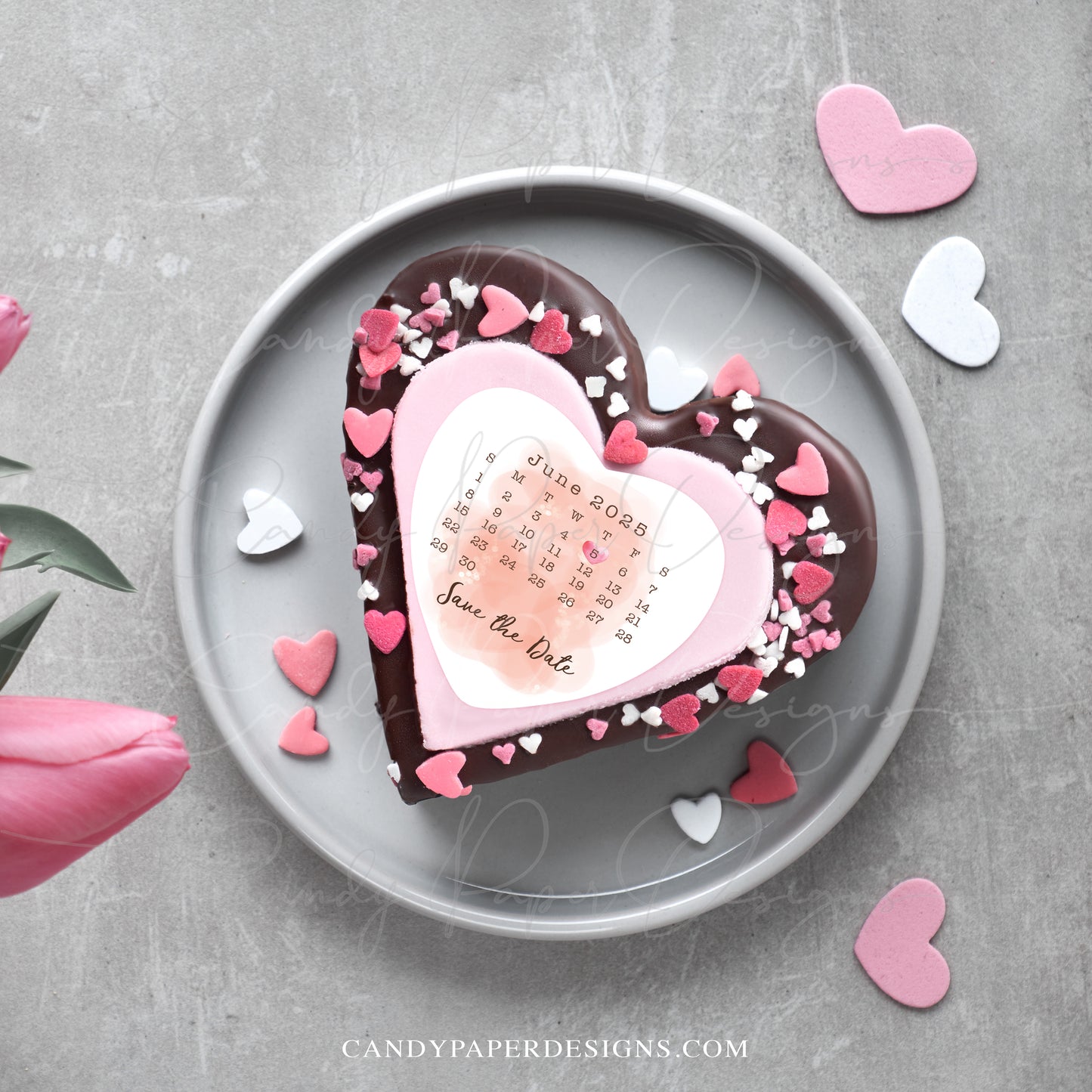 Personalized Calendar Heart Cake Topper, Edible Anniversary