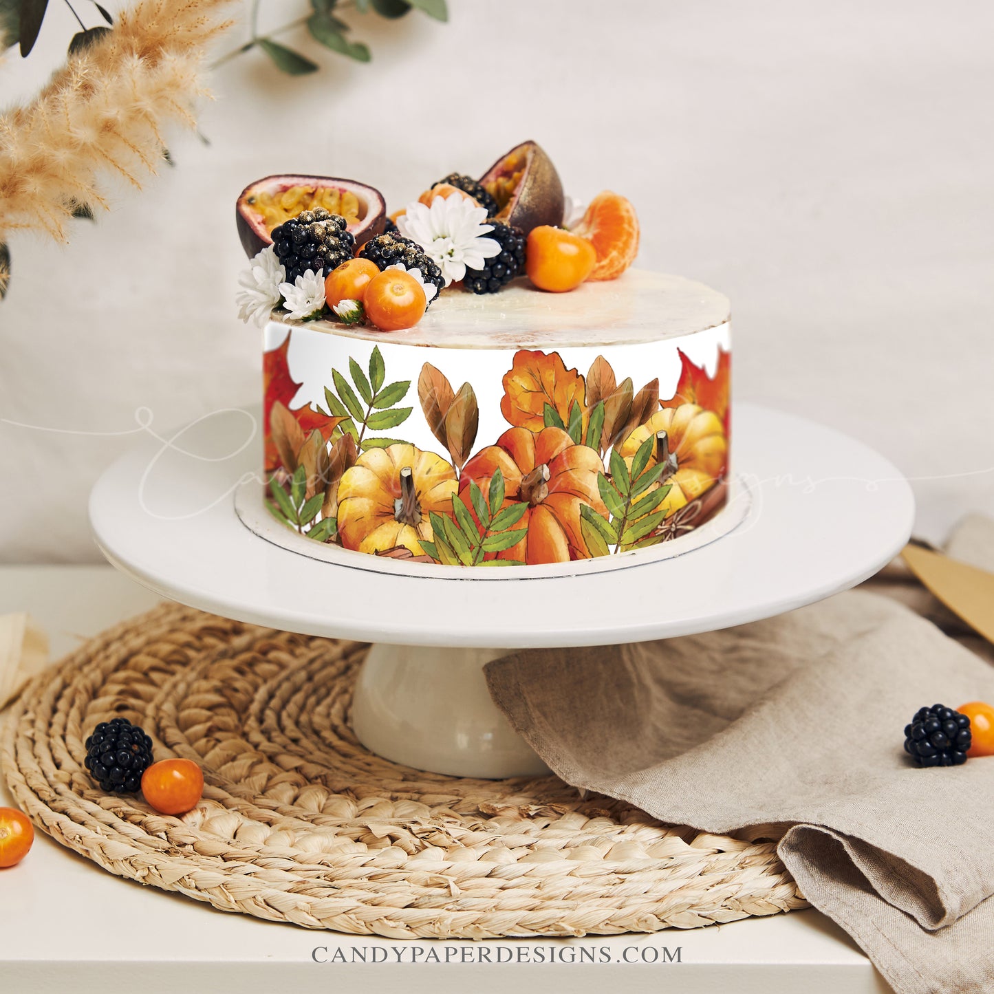 Autumn Leaves Edible Cake Wrap