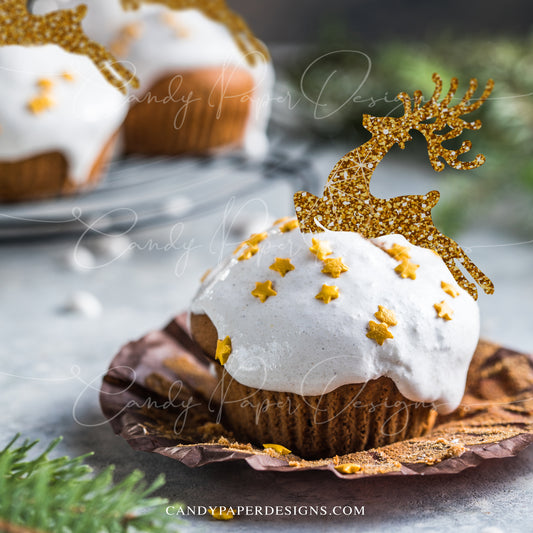 Pre-cut Gold Reindeer Edible Topper