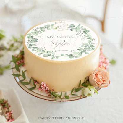 My Baptism Edible Cake Topper – Personalized Floral Christening Cake