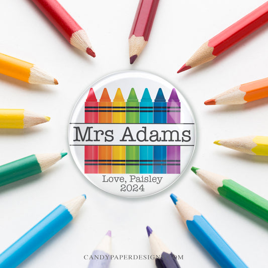 Crayons Teacher Personalized Pinback