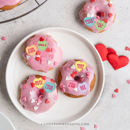 Valentine’s Day Edible Heart Toppers – 66 Precut Mini Candy Hearts