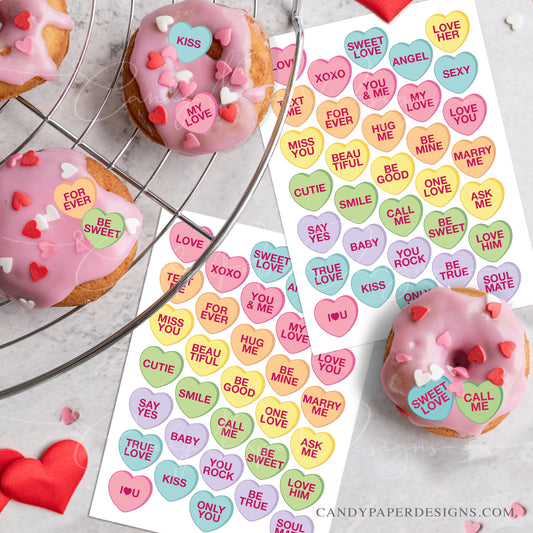 Valentine’s Day Edible Heart Toppers – 66 Precut Mini Candy Hearts