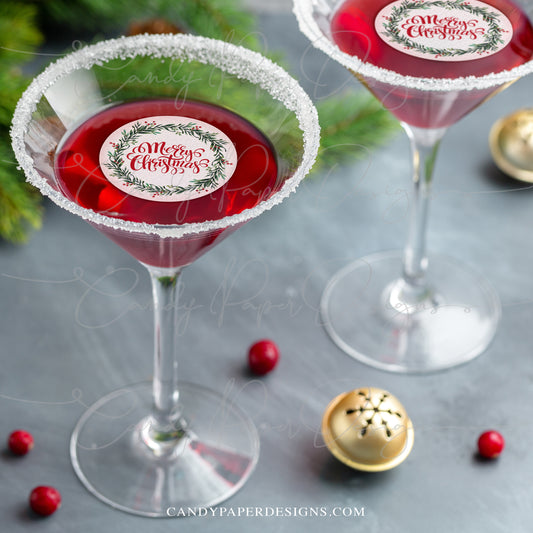 Merry Christmas Edible Wafer Drink Toppers, Holiday Party Decor