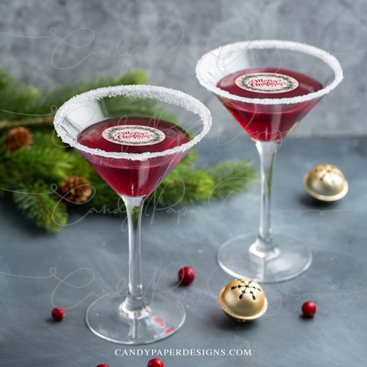 Merry Christmas Edible Wafer Drink Toppers, Holiday Party Decor
