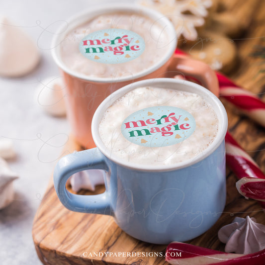 Set of 12 Edible Christmas Drink Toppers, Merry Magic Fun