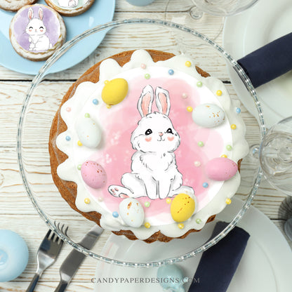 Easter Blue Bunny Edible Cake Topper