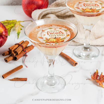 Thanksgiving Drink Toppers, 12 Edible Wafer Toppers “Happy Friendsgiving”, Fall Cocktail & Coffee Decorations
