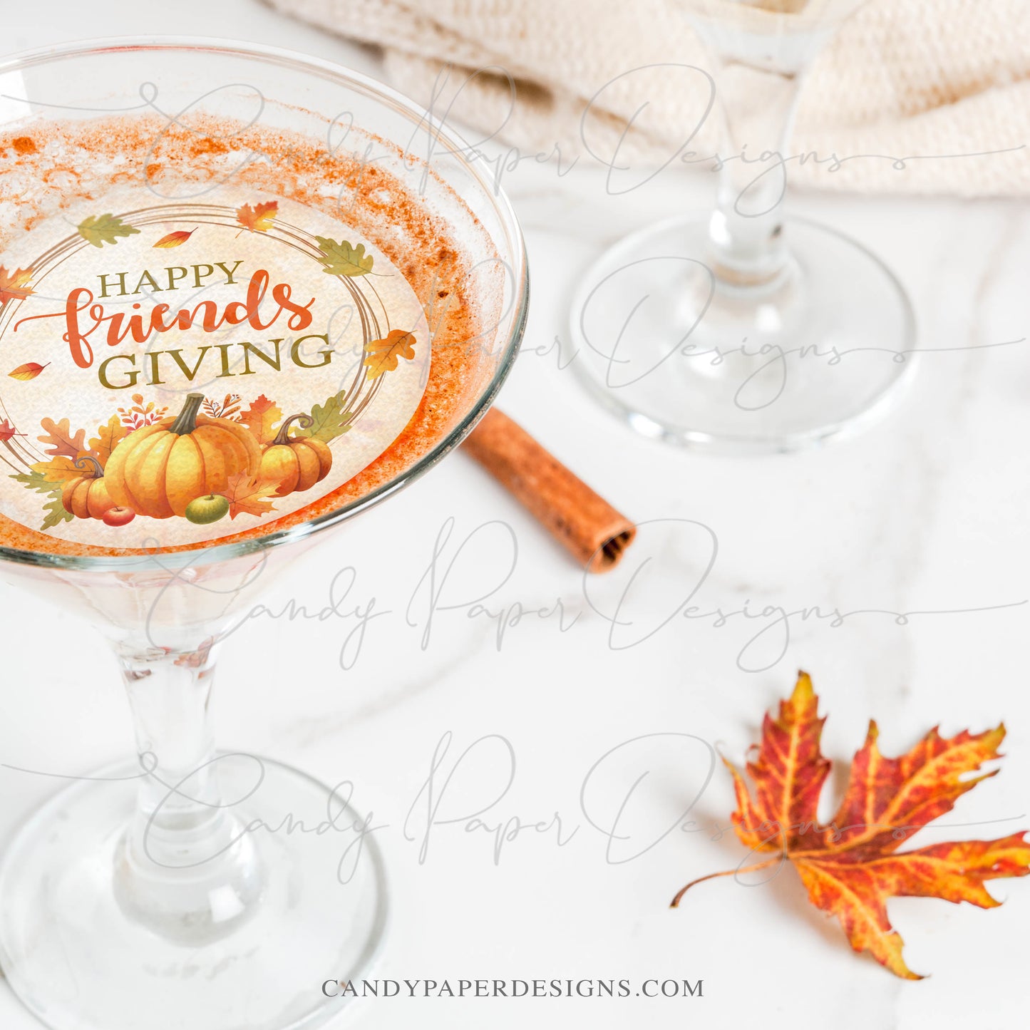 Thanksgiving Drink Toppers, 12 Edible Wafer Toppers “Happy Friendsgiving”, Fall Cocktail & Coffee Decorations