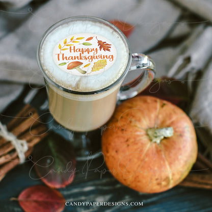 Happy Thanksgiving Drink Toppers, 12 Edible Wafer Toppers