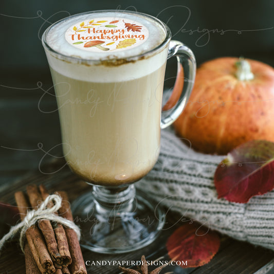 Happy Thanksgiving Drink Toppers, 12 Edible Wafer Toppers