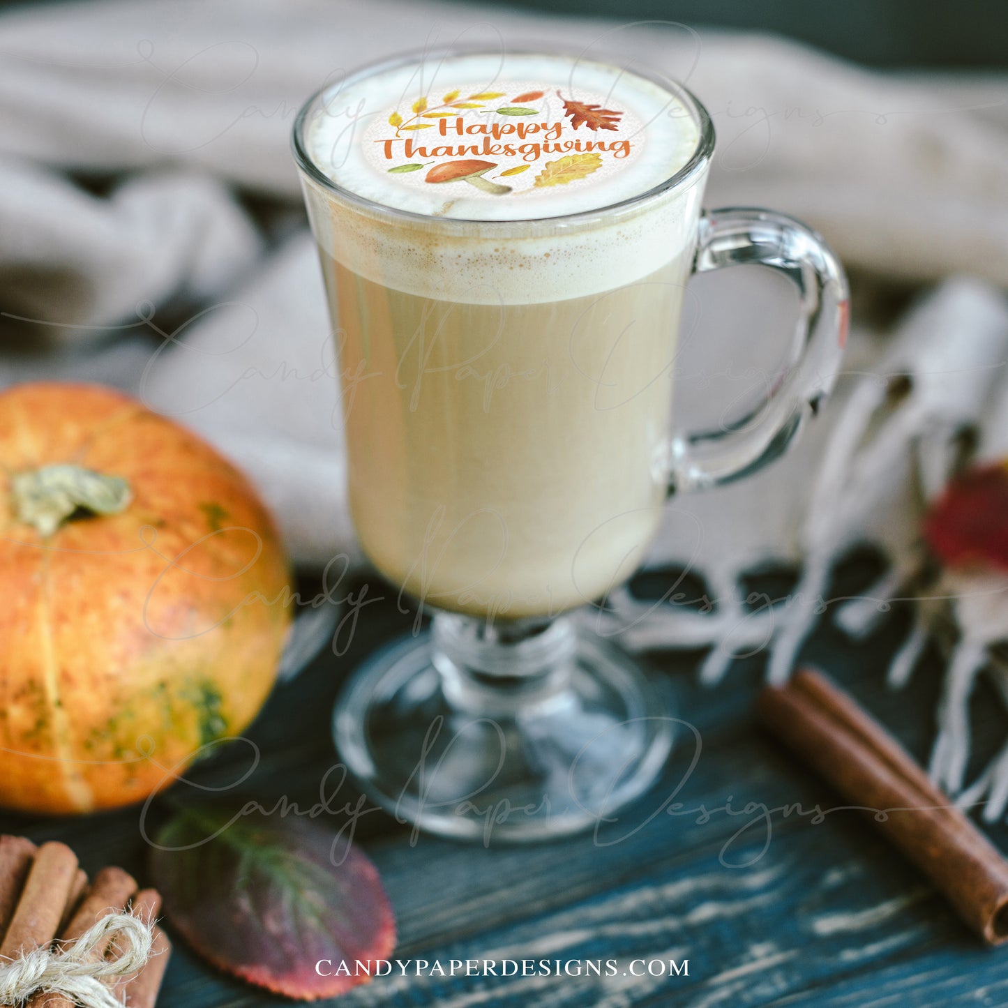 Happy Thanksgiving Drink Toppers, 12 Edible Wafer Toppers