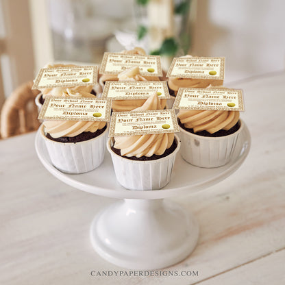 24 Personalized Graduation Diplomas - Edible Cupcake Topper or Dessert Toppers