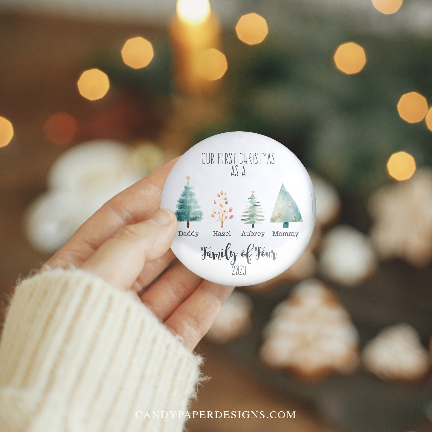 Family of Three or Four Christmas Pinback Buttons