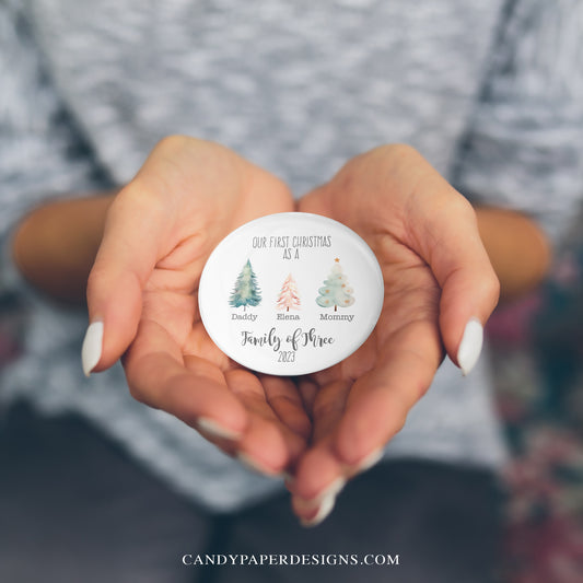 Family of Three or Four Christmas Pinback Buttons