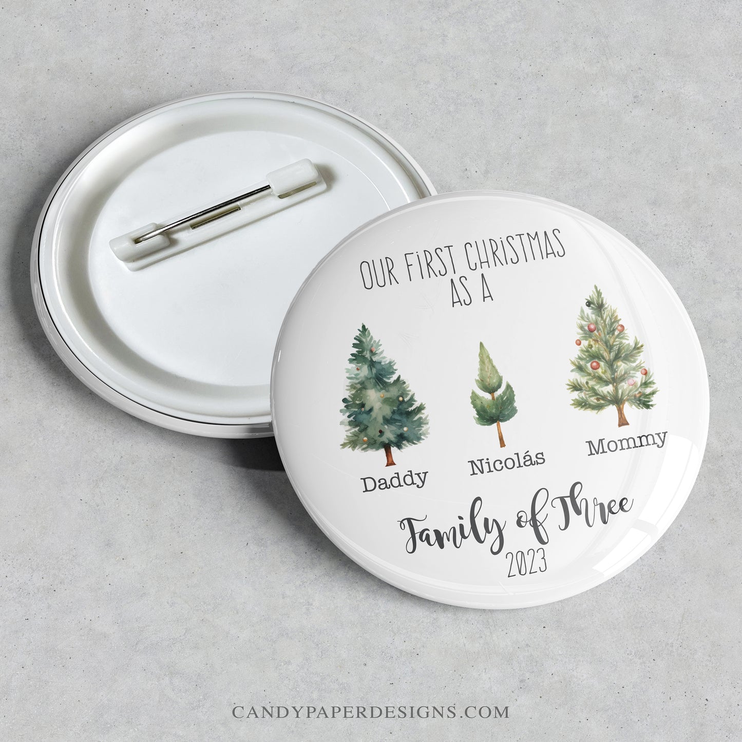 Family of Three or Four Christmas Pinback Buttons