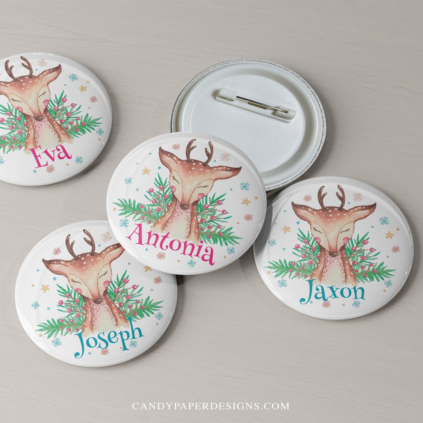 Christmas Reindeer Pinback Buttons