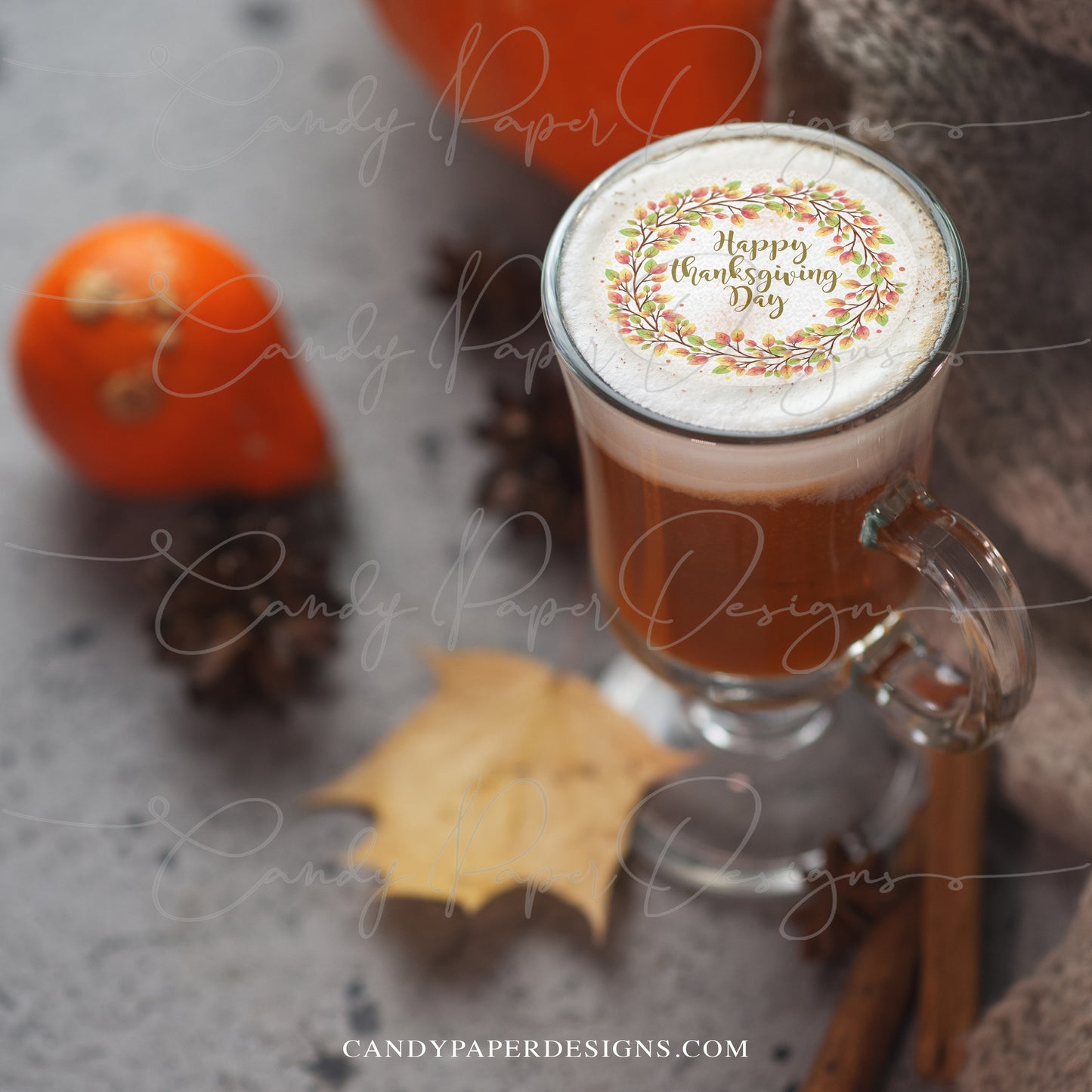 Happy Thanksgiving Day Drink Toppers, 12 Edible Wafer Toppers, Fall Cocktail & Coffee Decorations