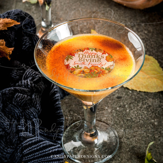 Custom Edible Thanksgiving Drink Toppers, Set of 12 Toppers, Fall Cocktail & Coffee Decorations