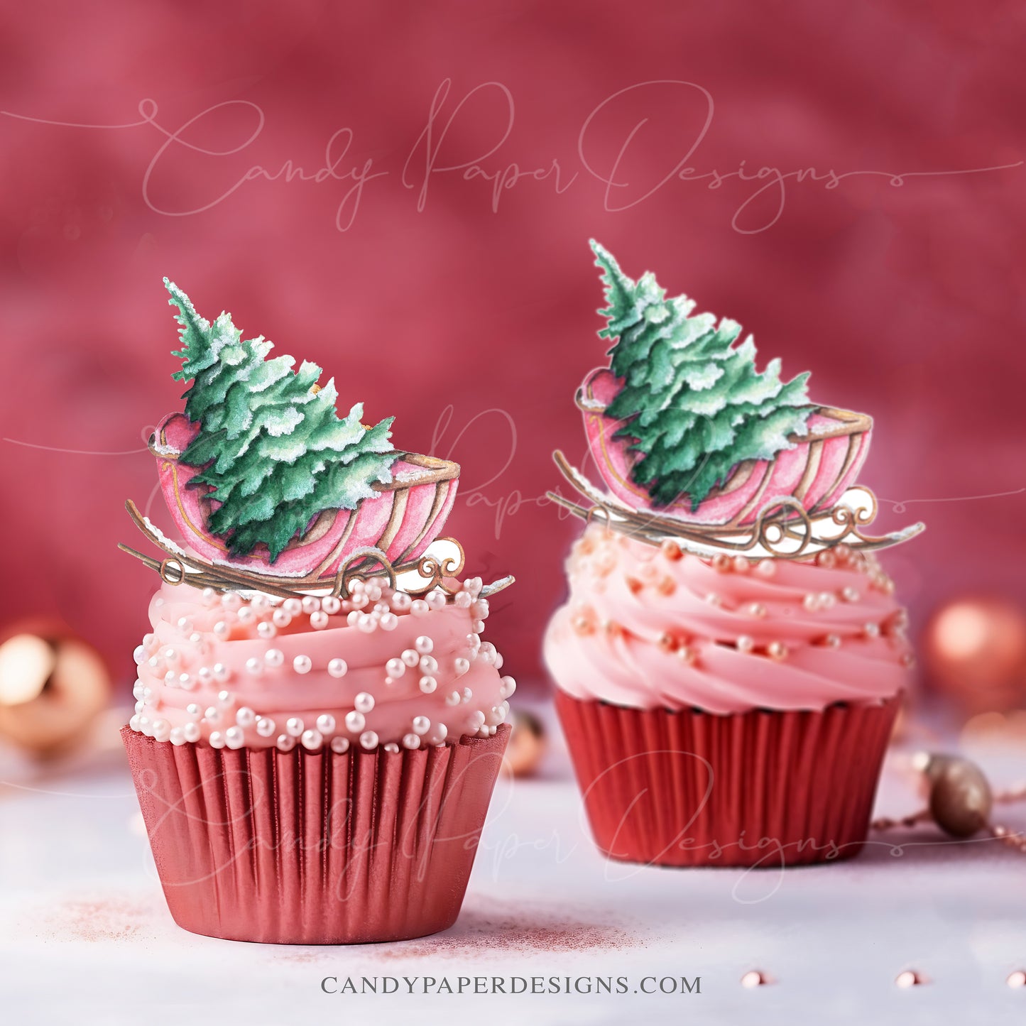 Edible Christmas Sleigh Topper in Wafer Paper