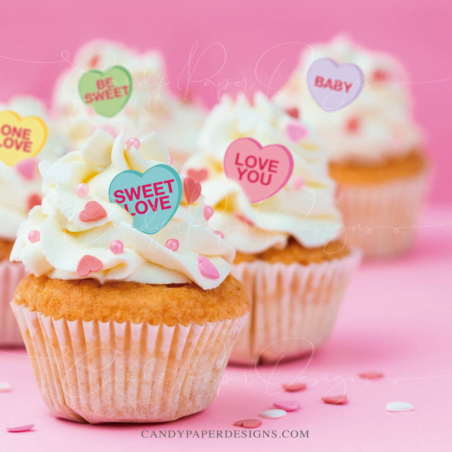 Valentine’s Day Edible Heart Toppers – 66 Precut Mini Candy Hearts