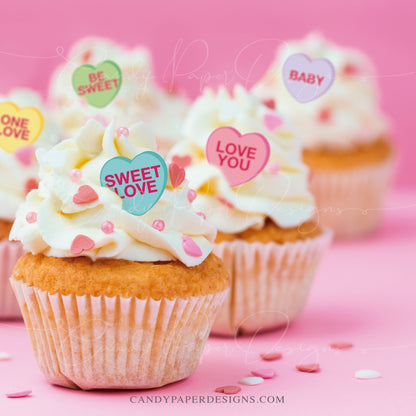 Valentine’s Day Edible Heart Toppers – 66 Precut Mini Candy Hearts